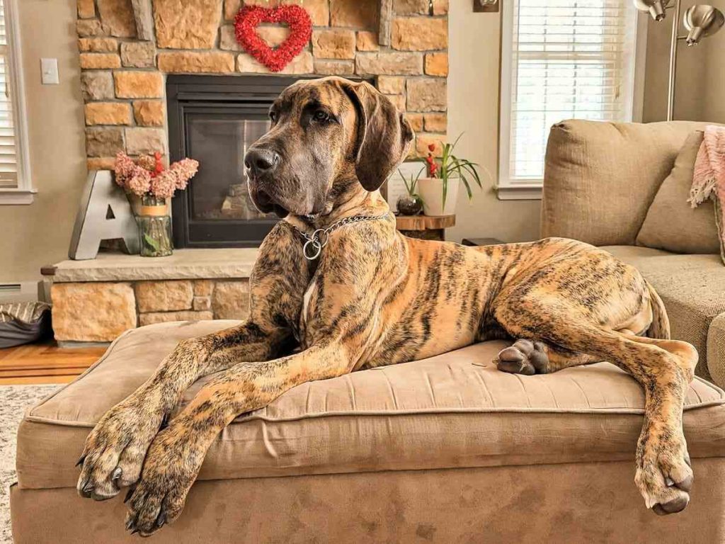 perro gran danes sentado en el sofa